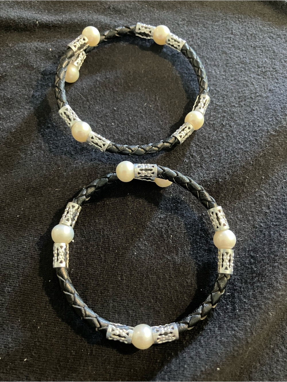 Pearls by Shari Teton Mountaineering Bracelet Pair - Black Leather